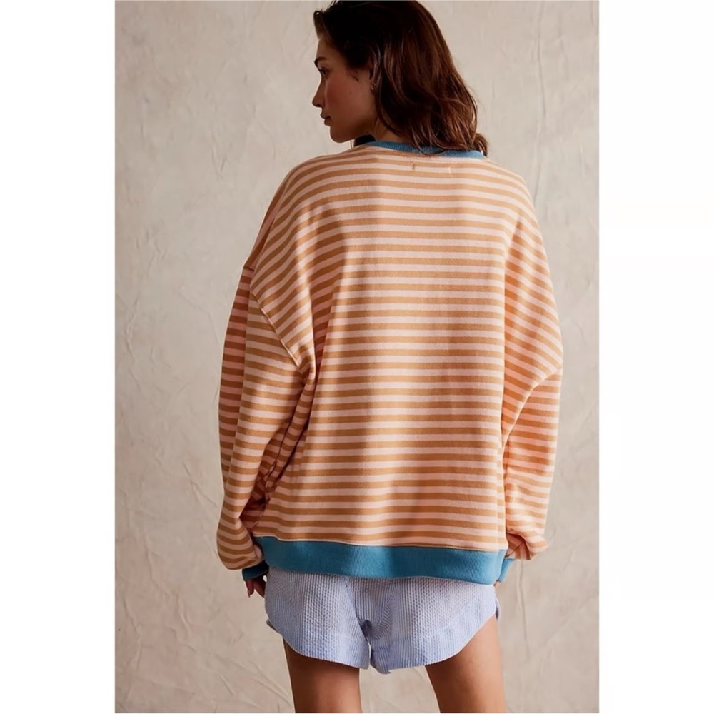 We The Free Peach & Cream Striped Oversized Long Sleeve Top - Picture 5 of 10